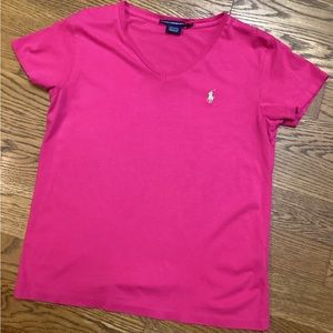 Ralph Lauren v-neck tee. Size Medium. Fushia